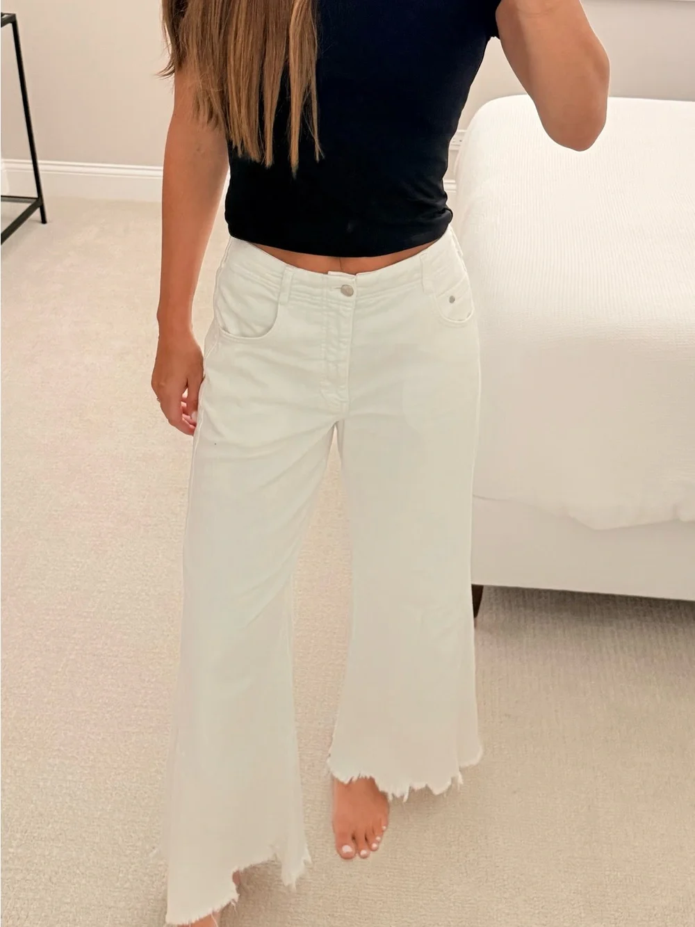 Pilcro Adi Mid-Rise Frayed Relax Flare Jeans